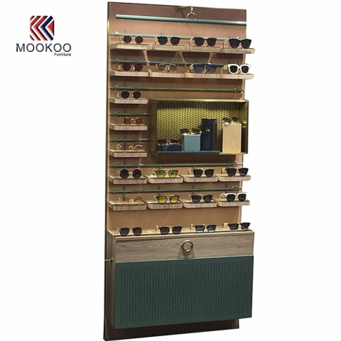 カスタム木製サングラス壁ショーケースデザイン