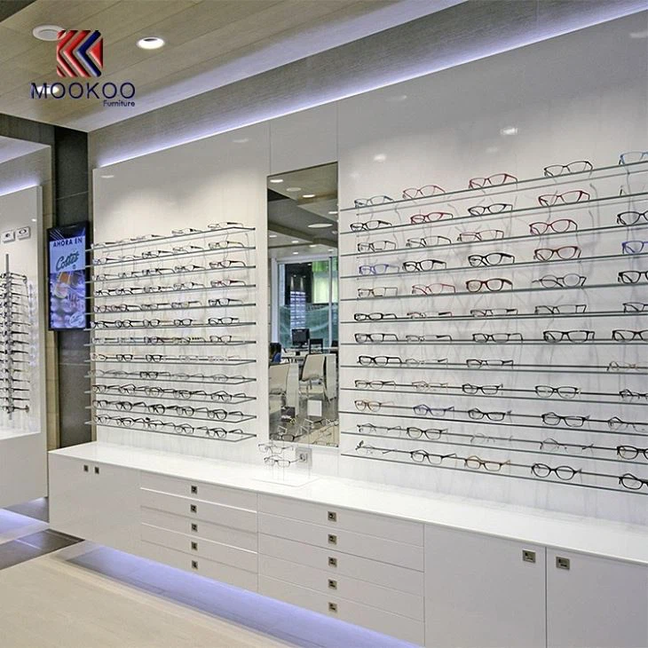 Wood And Glass White Cabinets For Optical Shop